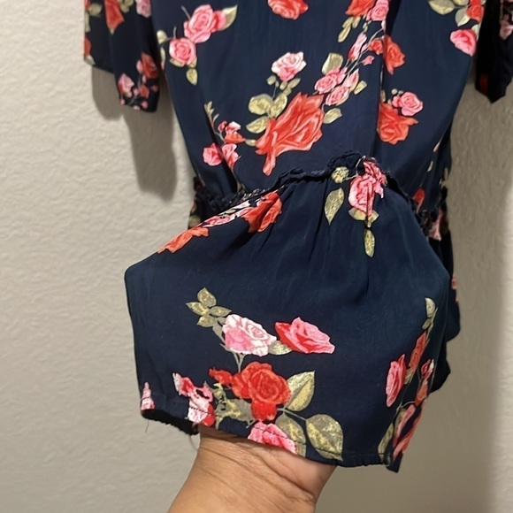 Maurices Blue Floral Dolman Sleeve Kimono Cardigan Size M Lace Trim Ruffle Edge - Picture 8 of 10